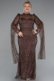 Long Brown Beaded Plus Size Engagement Dress ABU5153
