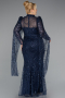 Long Navy Blue Beaded Plus Size Engagement Dress ABU5153