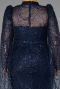 Long Navy Blue Beaded Plus Size Engagement Dress ABU5153