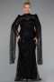 Long Black Beaded Plus Size Engagement Dress ABU5153