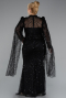 Long Black Beaded Plus Size Engagement Dress ABU5153