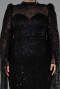 Long Black Beaded Plus Size Engagement Dress ABU5153
