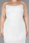 White Long Beaded Plus Size Evening Dress ABU4789