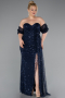 Long Navy Blue Scaly Plus Size Evening Gown ABU5077