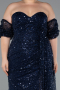 Long Navy Blue Scaly Plus Size Evening Gown ABU5077