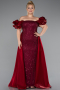 Long Burgundy Beaded Plus Size Evening Dress ABU5155