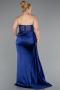 Long Navy Blue Satin Plus Size Prom Dress ABU3855