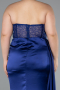 Long Navy Blue Satin Plus Size Prom Dress ABU3855