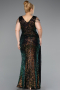 Rins V Neck Long Sequined Slit Plus Size Evening Dress ABU4886