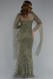Long Olive Drab Beaded Evening Dress ABU5152