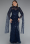 Long Navy Blue Beaded Evening Dress ABU5152