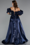Long Navy Blue Beaded Evening Dress ABU5154