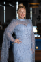Long Light Blue Beaded Plus Size Engagement Dress ABU5153