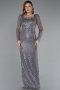 Long Grey Beaded Evening Dress ABU5165