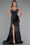 Long Black Satin Prom Gown ABU5171