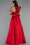 Red One Shoulder High Slit Long Taffeta Prom Evening Dress ABU4782