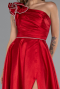 Red One Shoulder High Slit Long Taffeta Prom Evening Dress ABU4782