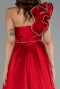 Red One Shoulder High Slit Long Taffeta Prom Evening Dress ABU4782