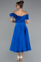 Midi Sax Blue Satin Party Dress ABK2410