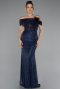 Long Navy Blue Beaded Evening Dress ABU5183