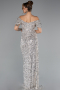 Beige Boat Neck Slit Long Sequin Evening Gown ABU4843