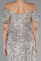 Beige Boat Neck Slit Long Sequin Evening Gown ABU4843