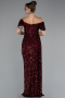 Burgundy Boat Neck Slit Long Sequin Evening Gown ABU4843