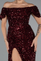 Burgundy Boat Neck Slit Long Sequin Evening Gown ABU4843