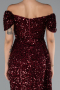 Burgundy Boat Neck Slit Long Sequin Evening Gown ABU4843