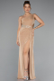 Gold One Shoulder Slit Glittered Long Prom Dress ABU4599