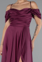 Plum Off The Shoulder Slit Long Satin Prom Dress ABU4703