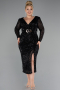 Midi Black Plus Size Cocktail Dress ABK1956