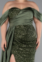 Olive Drab Boat Neck Long Sequined Plus Size Evening Gown ABU4086