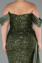 Olive Drab Boat Neck Long Sequined Plus Size Evening Gown ABU4086