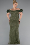 Olive Drab Long Beaded Plus Size Engagement Dress ABU4788
