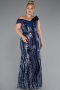 Long Navy Blue Beaded Plus Size Engagement Dress ABU5191