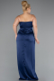 Long Navy Blue Satin Plus Size Evening Gown ABU5179