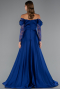 Sax Blue Long Satin Evening Dress ABU5054