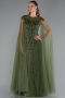 Olive Drab Beaded Cape Long Haute Couture Dress ABU4707