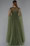 Olive Drab Beaded Cape Long Haute Couture Dress ABU4707