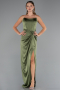 Olive Drab Long Satin Prom Gown ABU3474