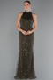 Dark Khaki Halter Neck Long Beaded Mermaid Evening Gown ABU4791