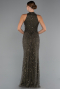 Dark Khaki Halter Neck Long Beaded Mermaid Evening Gown ABU4791