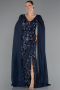 Long Navy Blue Beaded Evening Dress ABU5248