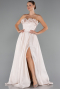 Cream Floral Strapless Collar Slit Long Prom Gown ABU4337