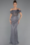 Anthracite Long Beaded Evening Dress ABU5183