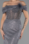 Anthracite Long Beaded Evening Dress ABU5183