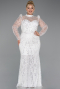 White Long Sleeve High Collar Stoned Plus Size Evening Gown ABU4527