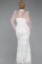 White Long Sleeve High Collar Stoned Plus Size Evening Gown ABU4527