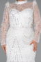 White Long Sleeve High Collar Stoned Plus Size Evening Gown ABU4527